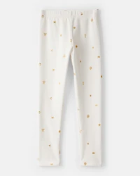 Girls Star Pull-On Stretch Cozy Leggings - Cream