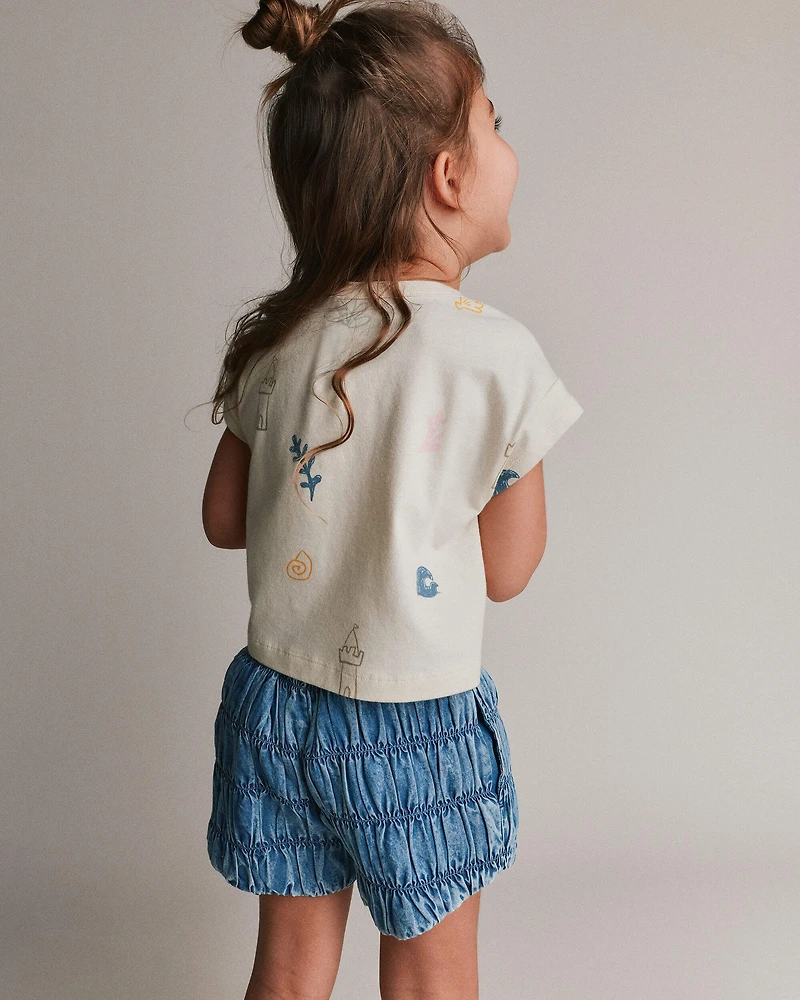 Toddler Girl Boxy Tee Sandcastle Print - Cream