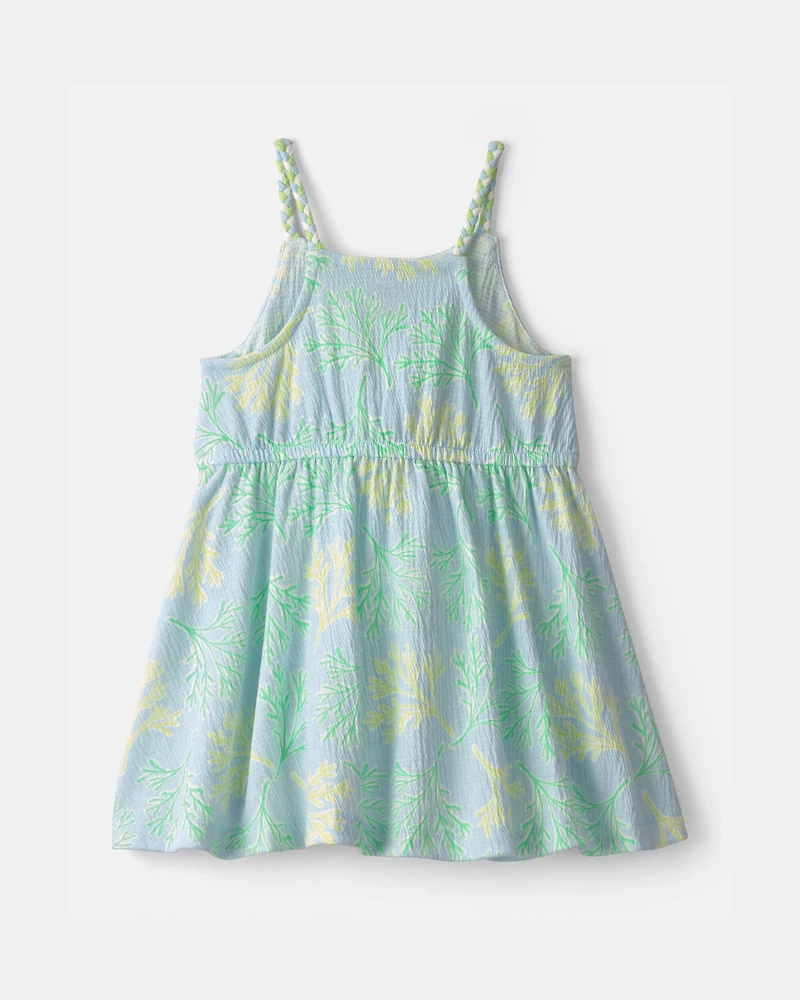 Toddler Girl Palm Leaves Ruffle Dress - Blue