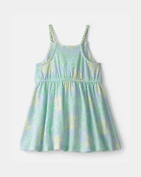 Toddler Girl Palm Leaves Ruffle Dress - Blue