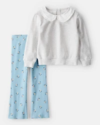 Toddler Girl Peter Pan Collar Pullover & Flare Legging Set