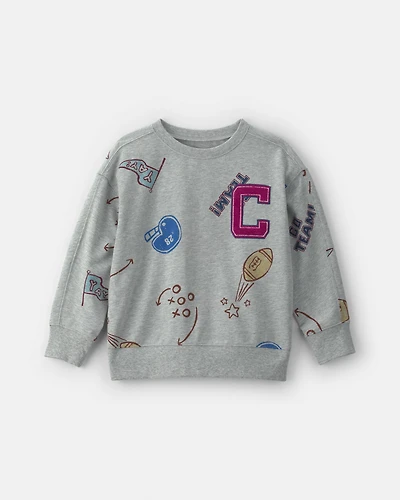 Boys 'Captain' Athlete Pullover Sweatshirt - Grey