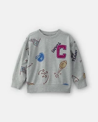 Boys 'Captain' Athlete Pullover Sweatshirt - Grey
