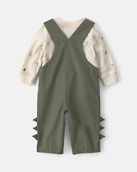 Baby Boy 2-Piece Dinosaur Long-Sleeve Overall Set - Olive Green