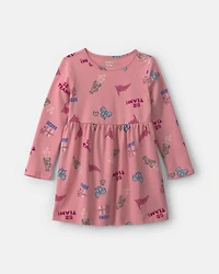 Toddler Girl School Spirit Long-Sleeve Dress - Pink