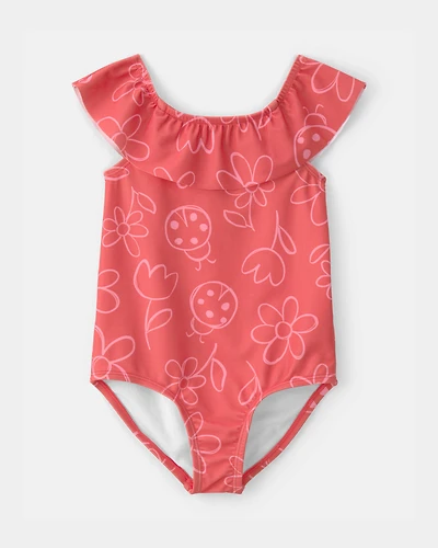 Toddler Girl  Floral 1-Piece Swimsuit - Red