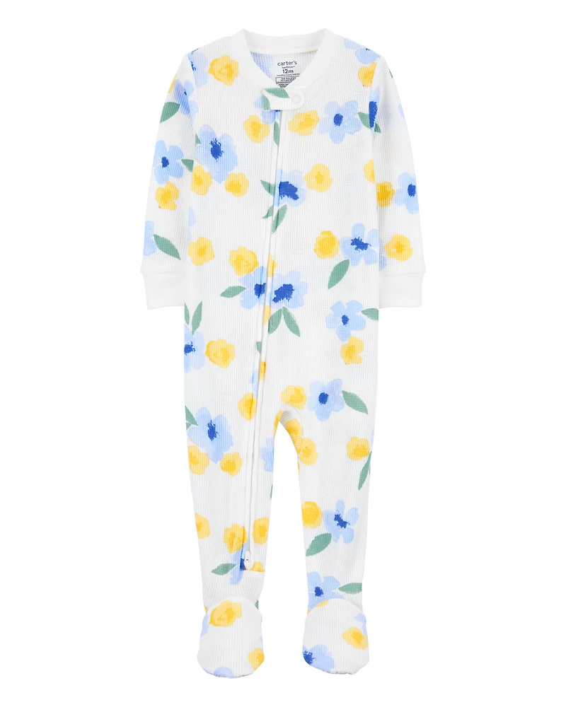 Toddler Girl Floral Waffle Knit Footie 1-Piece Pyjamas
