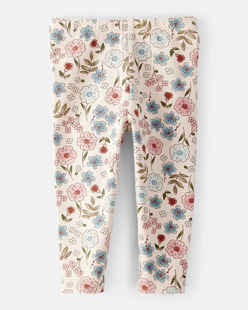 Baby Girl Floral Pull-On Stretch Leggings - Cream