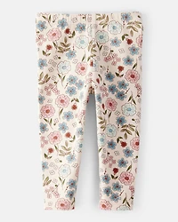 Baby Girl Floral Pull-On Stretch Leggings - Cream