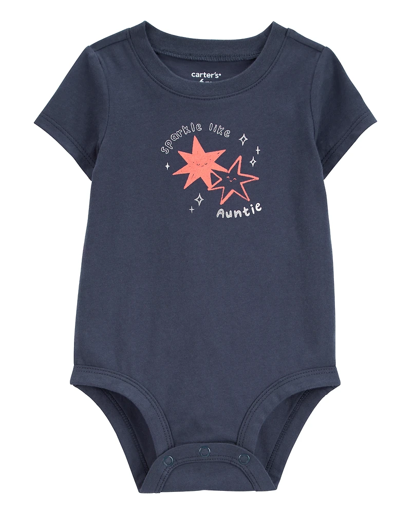 Baby Sparkle Like Auntie Short-Sleeve Bodysuit - Grey