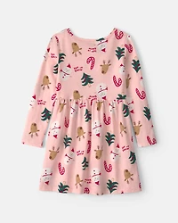 Girls Christmas Long-Sleeve Dress - Pink