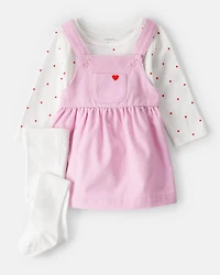Baby Girl 3-Piece Heart Print Long-Sleeve Dress Set - Pink