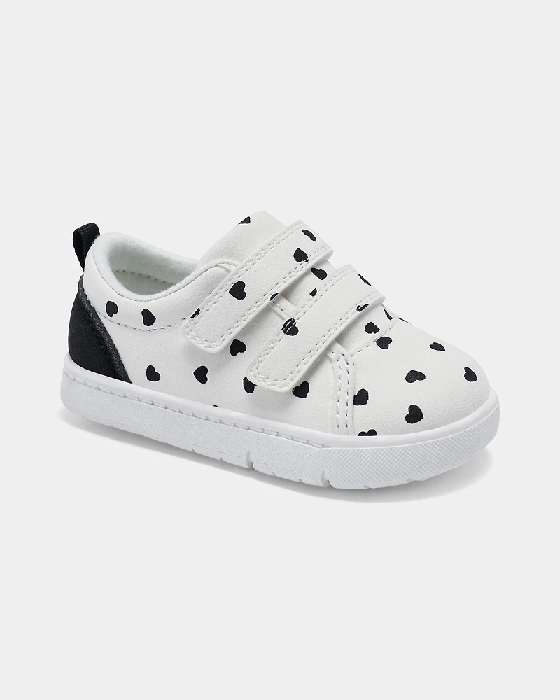 Baby Girl Heart Print Every Step® First Walker Casual Shoes - White/Black