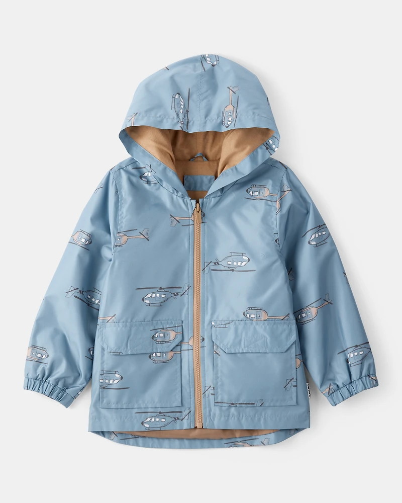 Toddler Boy Helicopter Print Rain Jacket - Blue