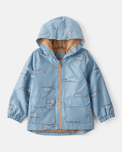 Toddler Boy Helicopter Print Rain Jacket - Blue