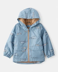 Toddler Boy Helicopter Print Rain Jacket - Blue