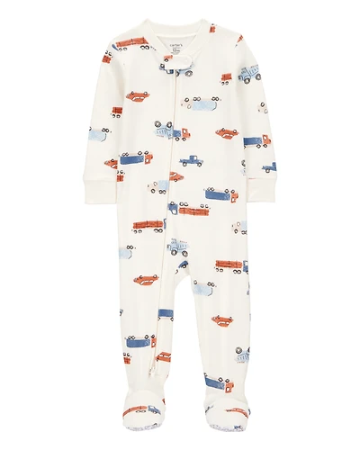 Toddler Boy 1-Piece Car Print 100% Snug Fit Cotton Footie Pyjamas