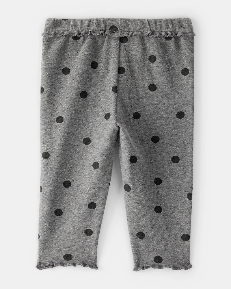 Baby Girl Flutter-Waist Polka Dot Pants - Grey
