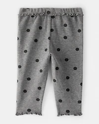 Baby Girl Flutter-Waist Polka Dot Pants - Grey