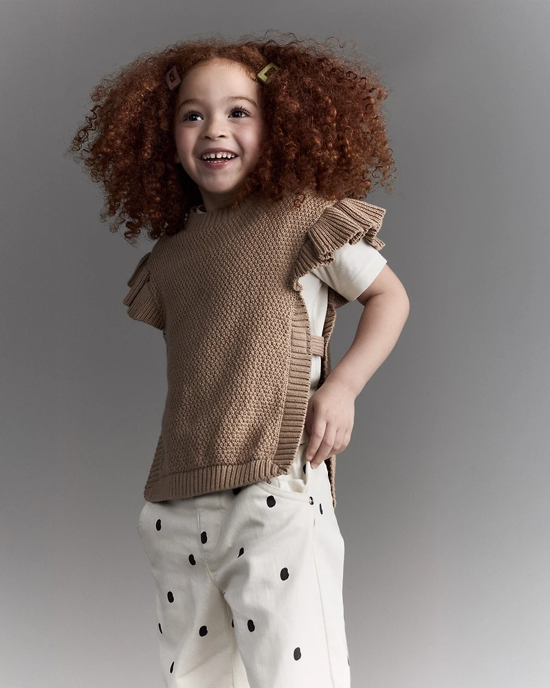 Toddler Girl Ruffle Sweater Vest - Tan