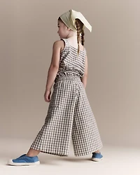 Toddler Girl Gingham Smocked Wide Leg Pant - Cream/Grey