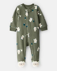 Baby Boy Yeti Fleece Loose Fit 2-Way Zip Sleeper - Green