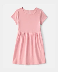 Girls Rib Short-Sleeve Dress - Pink