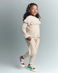 Toddler Girl Mock Neck Ruffle Top - Khaki