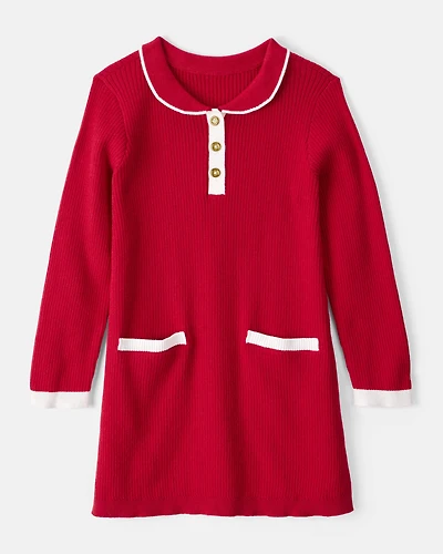 Toddler Girl Cotton Long-Sleeve Occasion Dress - Red