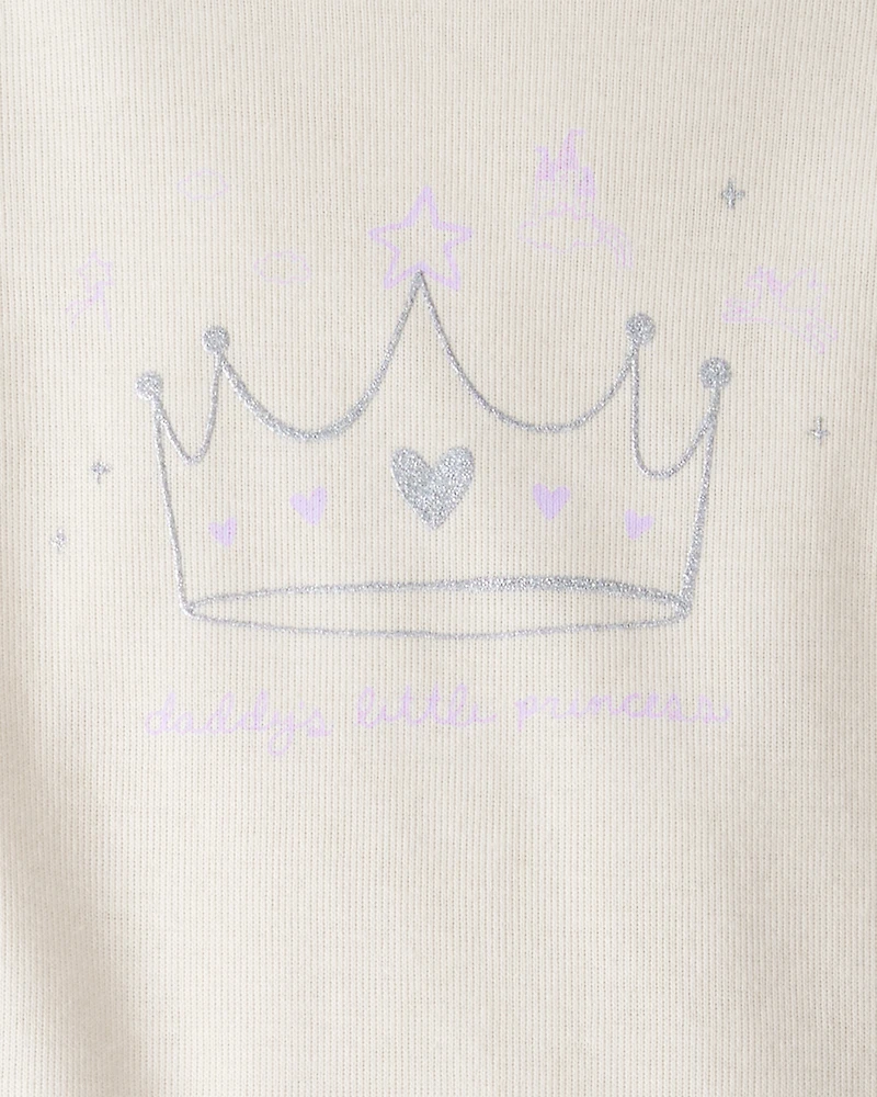 Baby Girl Princess Print Cotton Long-Sleeve Bodysuit & Pant Set - White/Purple