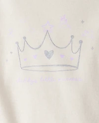 Baby Girl Princess Print Cotton Long-Sleeve Bodysuit & Pant Set - White/Purple