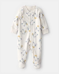 Baby Duck 2-Way Zip 100% Cotton Sleeper - Cream