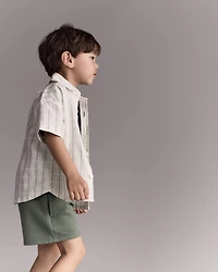 Toddler Boy Dobby Knit Button-Down Short-Sleeve Shirt - Cream