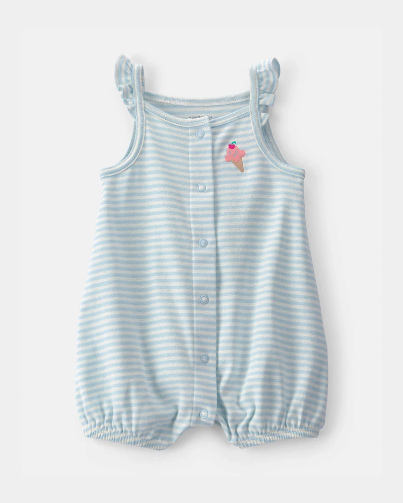 Baby Girl Striped Ice Cream Romper - Blue/White