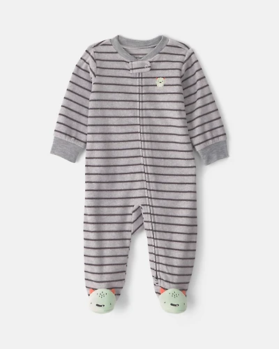Baby Boy Monster Striped Fleece 2-Way Zip Sleeper - Grey