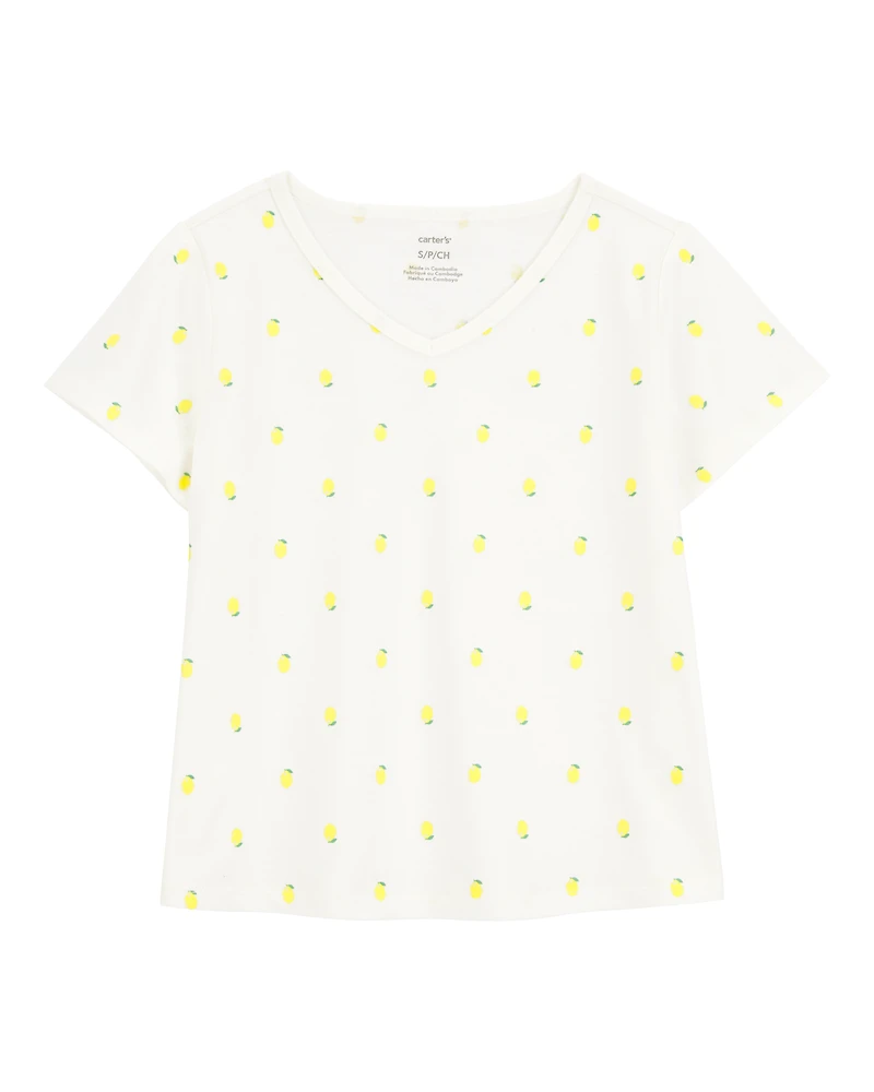 Kid Lemon Print Short-Sleeve Fashion Top - Ivory