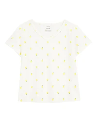 Kid Lemon Print Short-Sleeve Fashion Top - Ivory