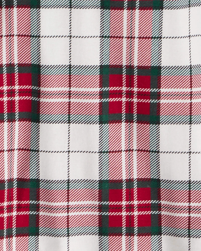 Kid Plaid Print 100% Cotton Long-Sleeve Snug Fit 2-Piece Pajamas - Red/Green