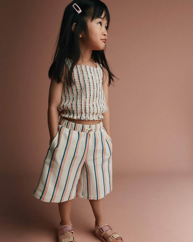 Toddler Girl Wide-Leg Capri Pant Stripes - Cream