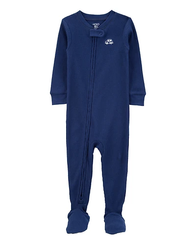 Toddler Boy Car Waffle Knit Footie 1-Piece Pyjamas - Navy