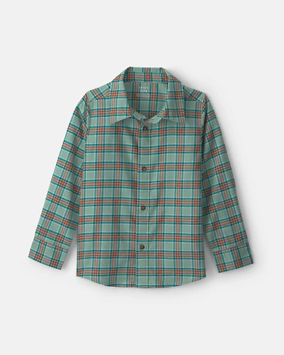Boys Plaid Long-Sleeve Button-Down Shirt - Green