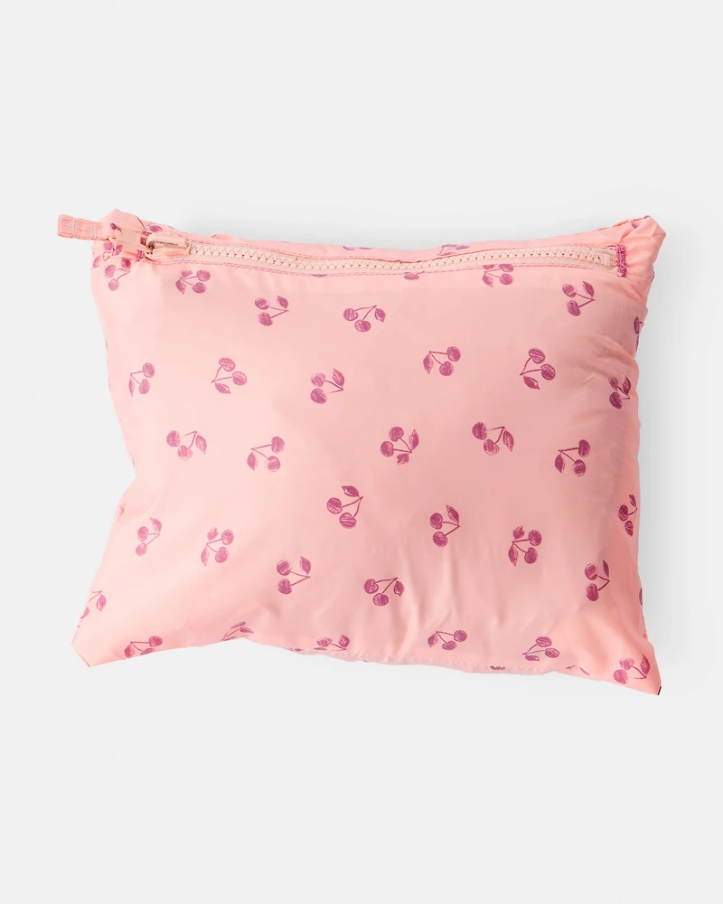 Toddler Cherry Print Hooded Puffer Jacket - Pink