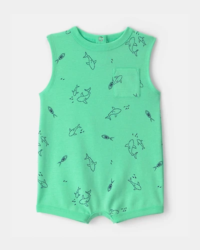 Baby Boy Shark Sleeveless Romper - Green