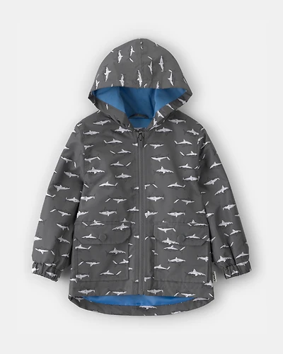 Toddler Boy Slate Shark Rain Jacket- Black