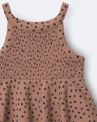 Toddler Girl Smocked Peplum Top Dot Print - Tan