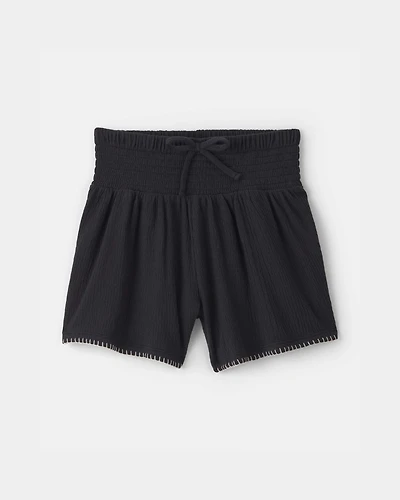 Girls Smocked Crinkle Shorts - Black