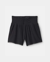 Girls Smocked Crinkle Shorts - Black