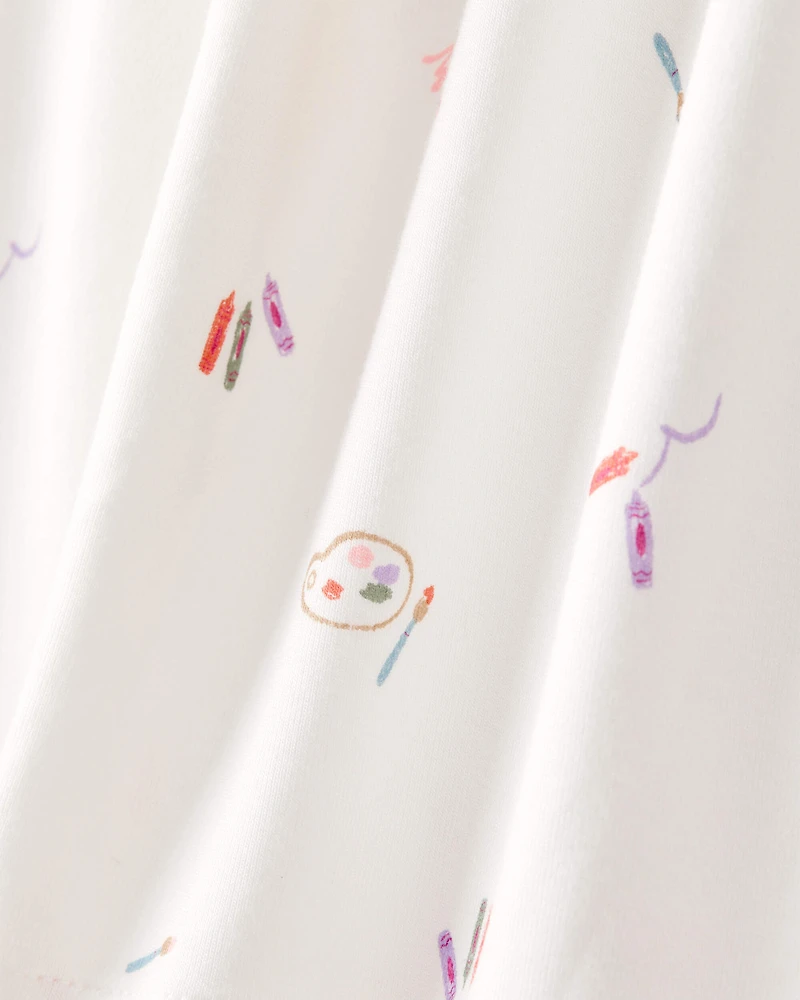 Toddler Girl Painting & colouring Print PurelySoft Long-Sleeve 2-Piece pyjamas - Ivory