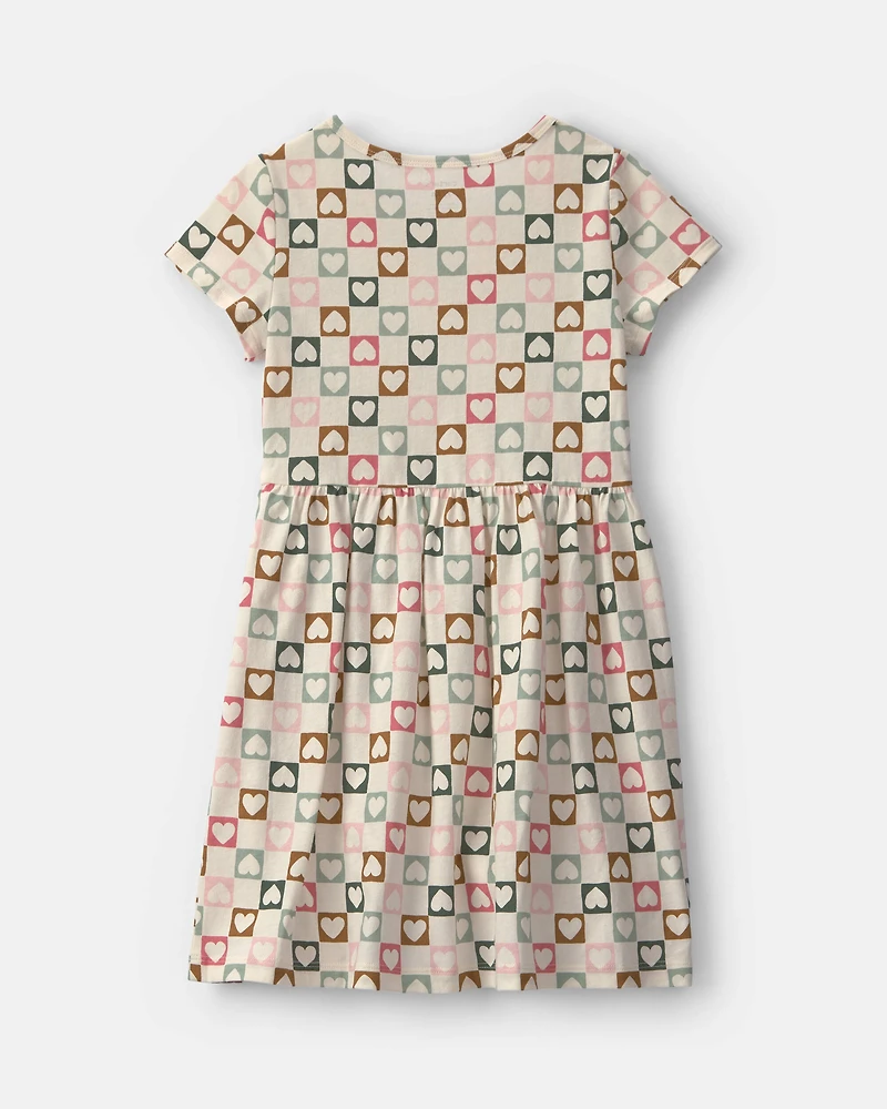 Girls Heart Short-Sleeve Dress - Cream