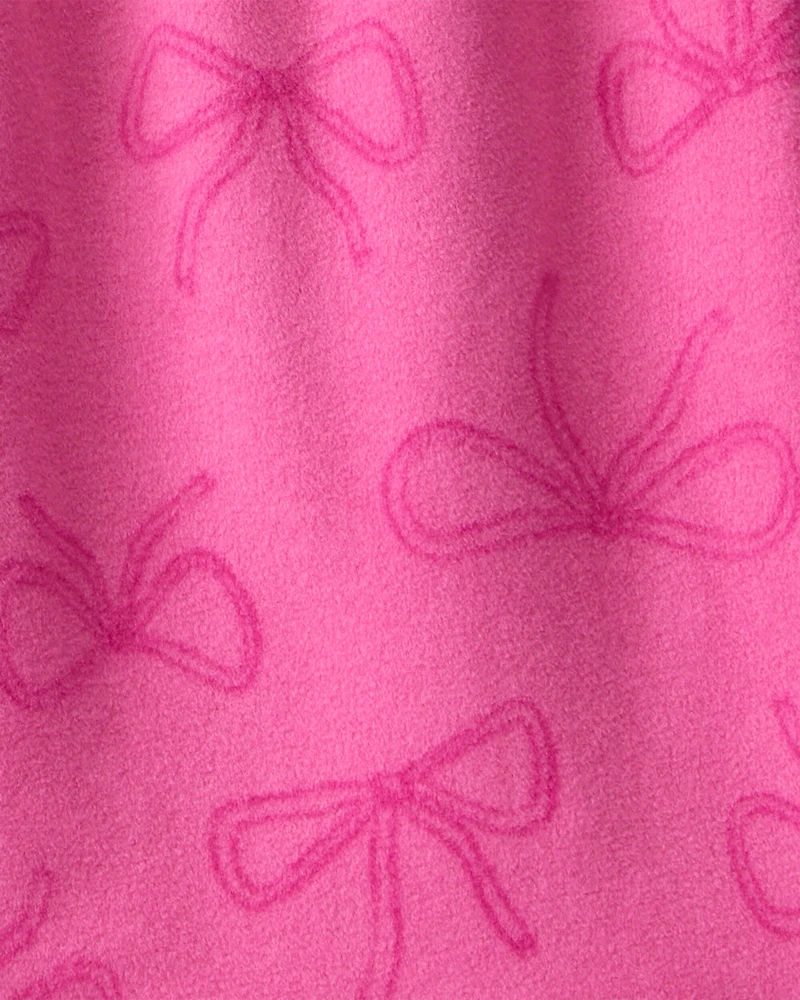 Girls Bow Print Fleece Long-Sleeve Loose Fit Night Gown - Pink